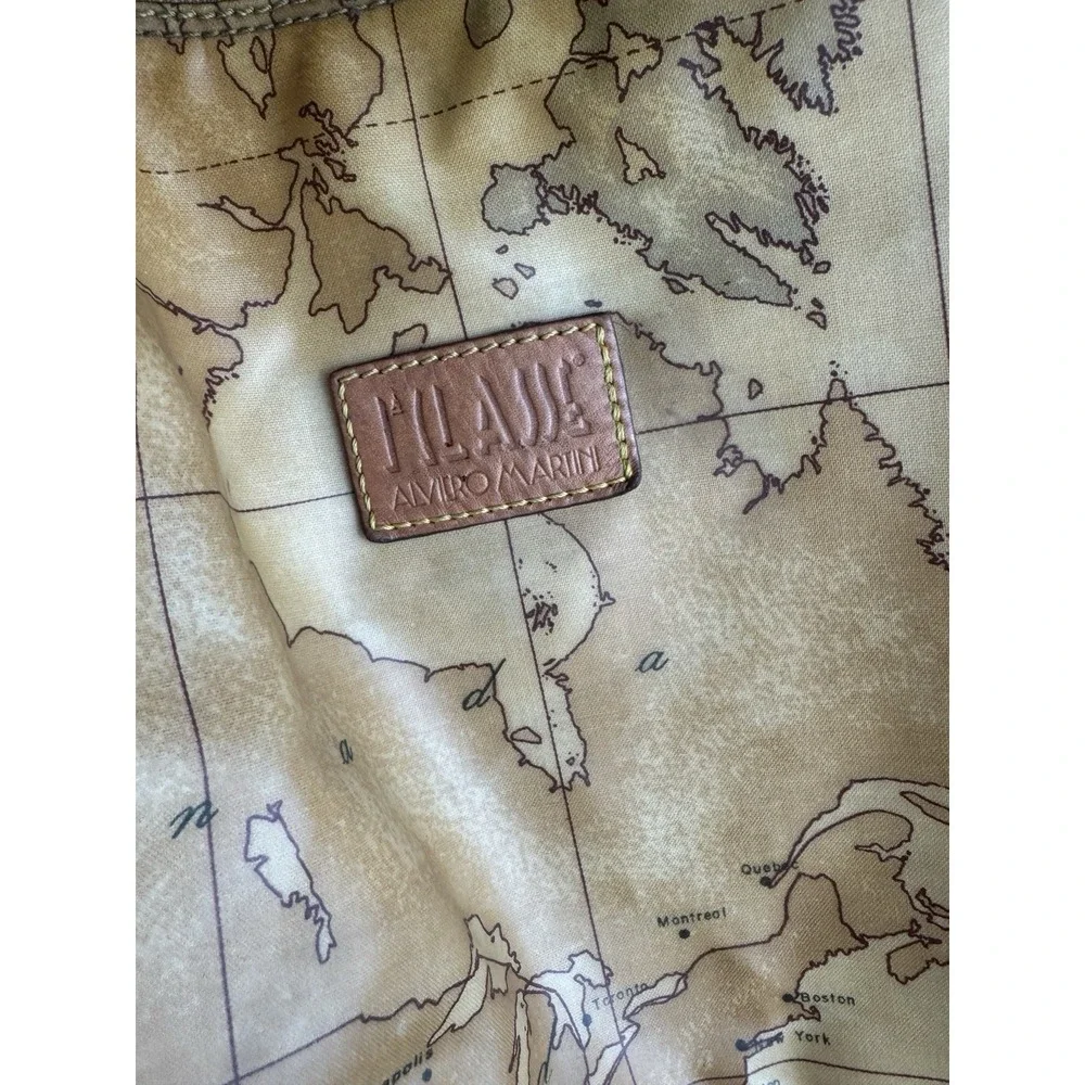 Alviero Martini 1a Classe Map Print Leather Shoulder Bag Hobo Vintage Travel